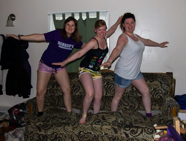 Nici, Marita, and Sabrina bringing a new meaning to couchsurfing 