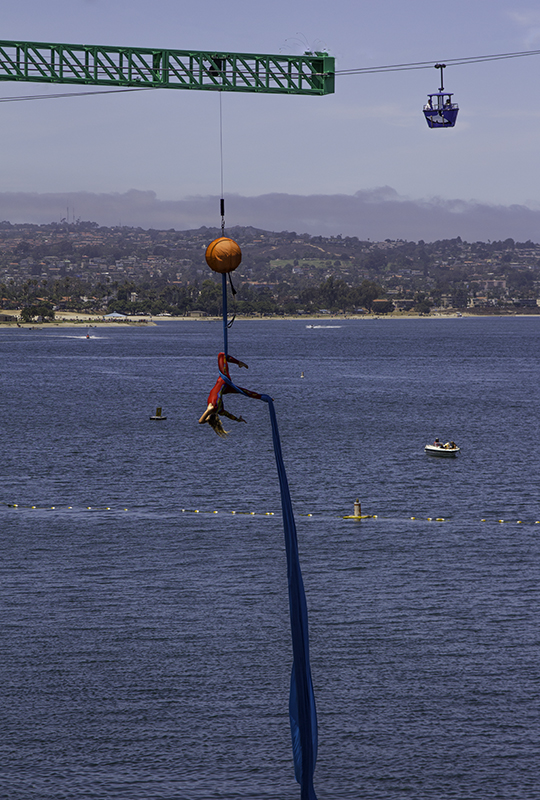 aerial gymnast on fabric at Cirque de la Mer