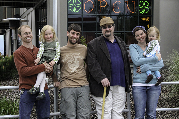Jake, Sammi, Caleb, Robert, Jessi, and Lyra in front of Stone of Accord