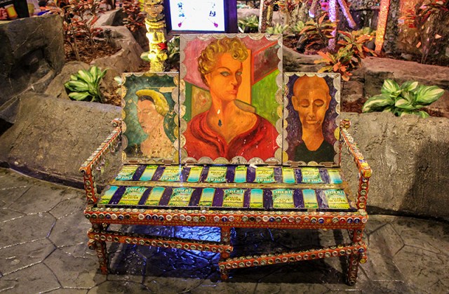 bench in front of House of Blues