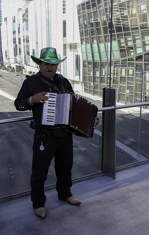 some festive piano accordion song while walking around