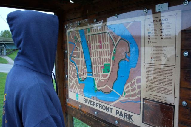 Caleb looking at the map of Fraser River area