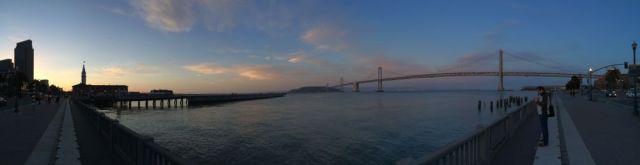the SF Ferry Building and the Golden Gate Bridge
