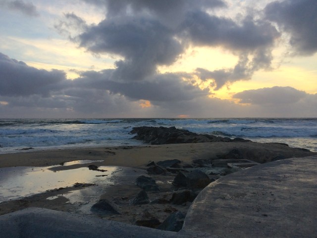the jetty during high tide at Imperial Beach