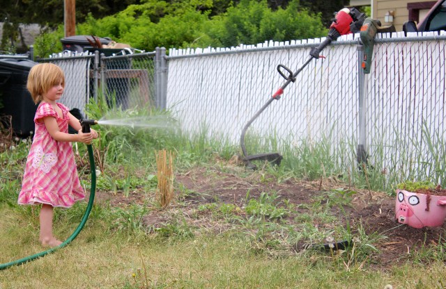 Lyra watering the garden