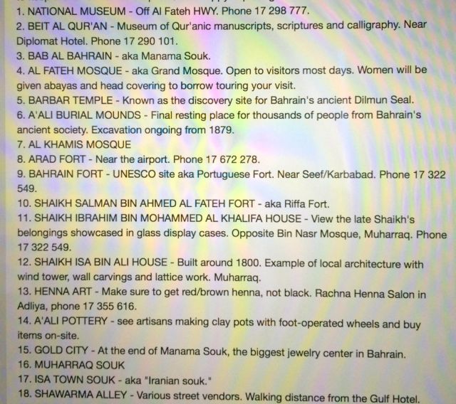 part of a things to see/do list in Bahrain on a Facebook group page