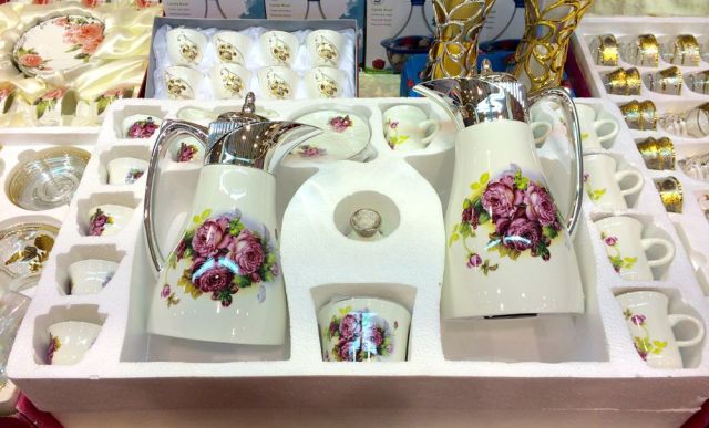 rose decorated tea and coffee set