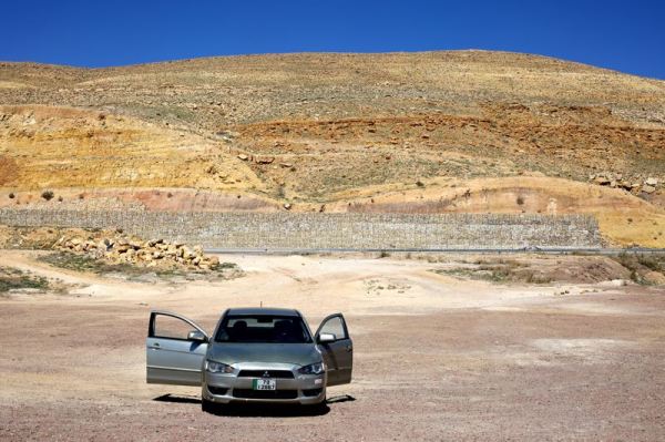 the rental car taking in the view
