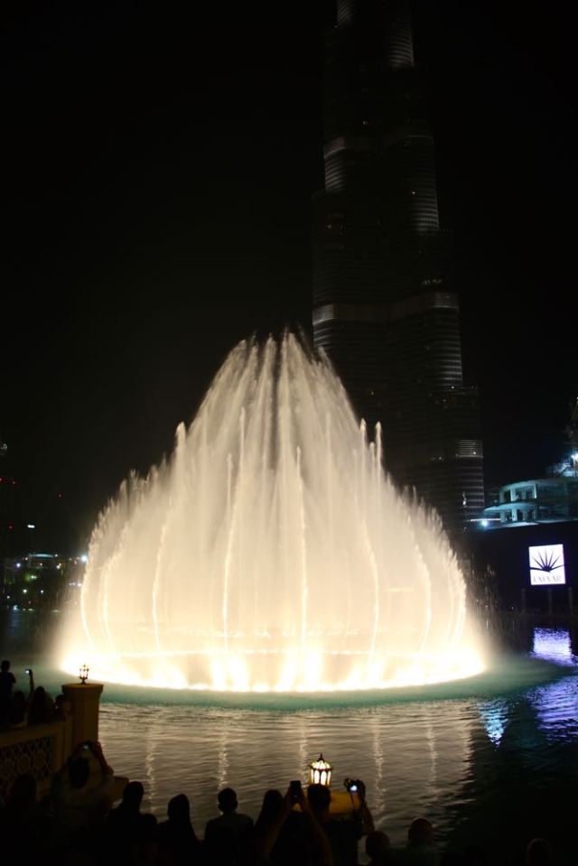 fountain and reflection in front of Burj Khalifa 